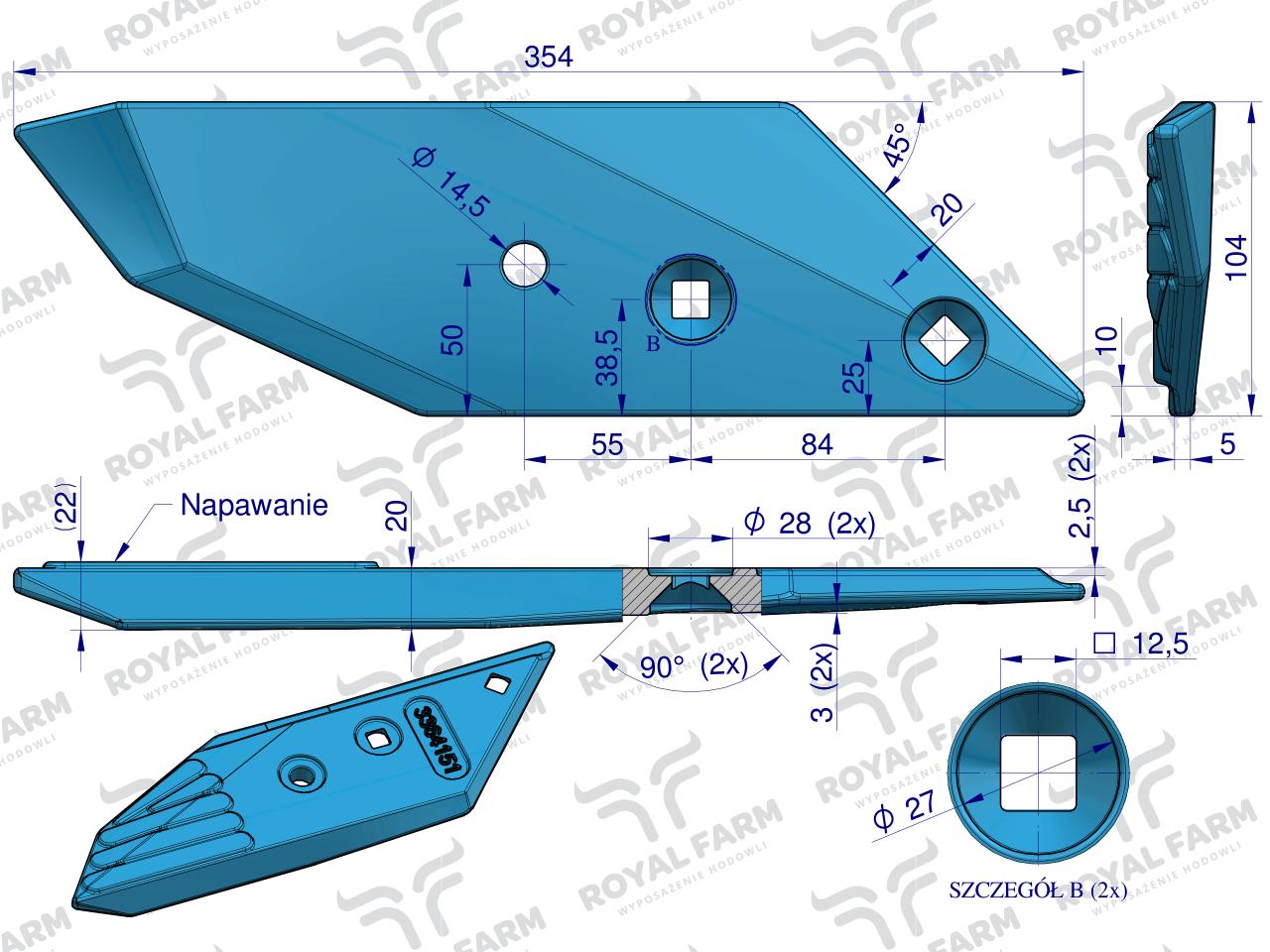 Dłuto, nakładka, lemiesza lewa zastosowanie Lemken Pług stal borowa 3364151, Royal Farm