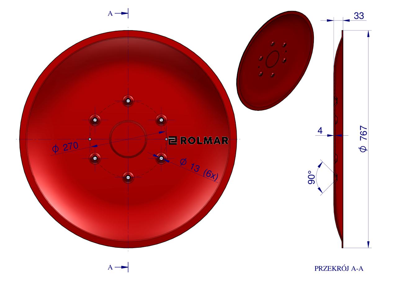 Talerz ślizgowy Kosiarka rotacyjna 1.65 m gr. 4mm Royal Farm