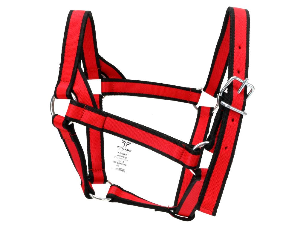 Kantar mustang, trzy pasy 3cm mocny roz 2 czerwono-czarny, Royal Farm