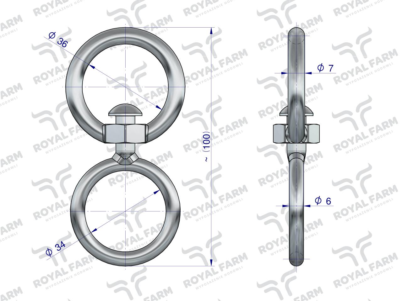 Okrętka, obroży Ciele 6mm  do pasa 3cm, Royal Farm (sprzedawane po 10)
