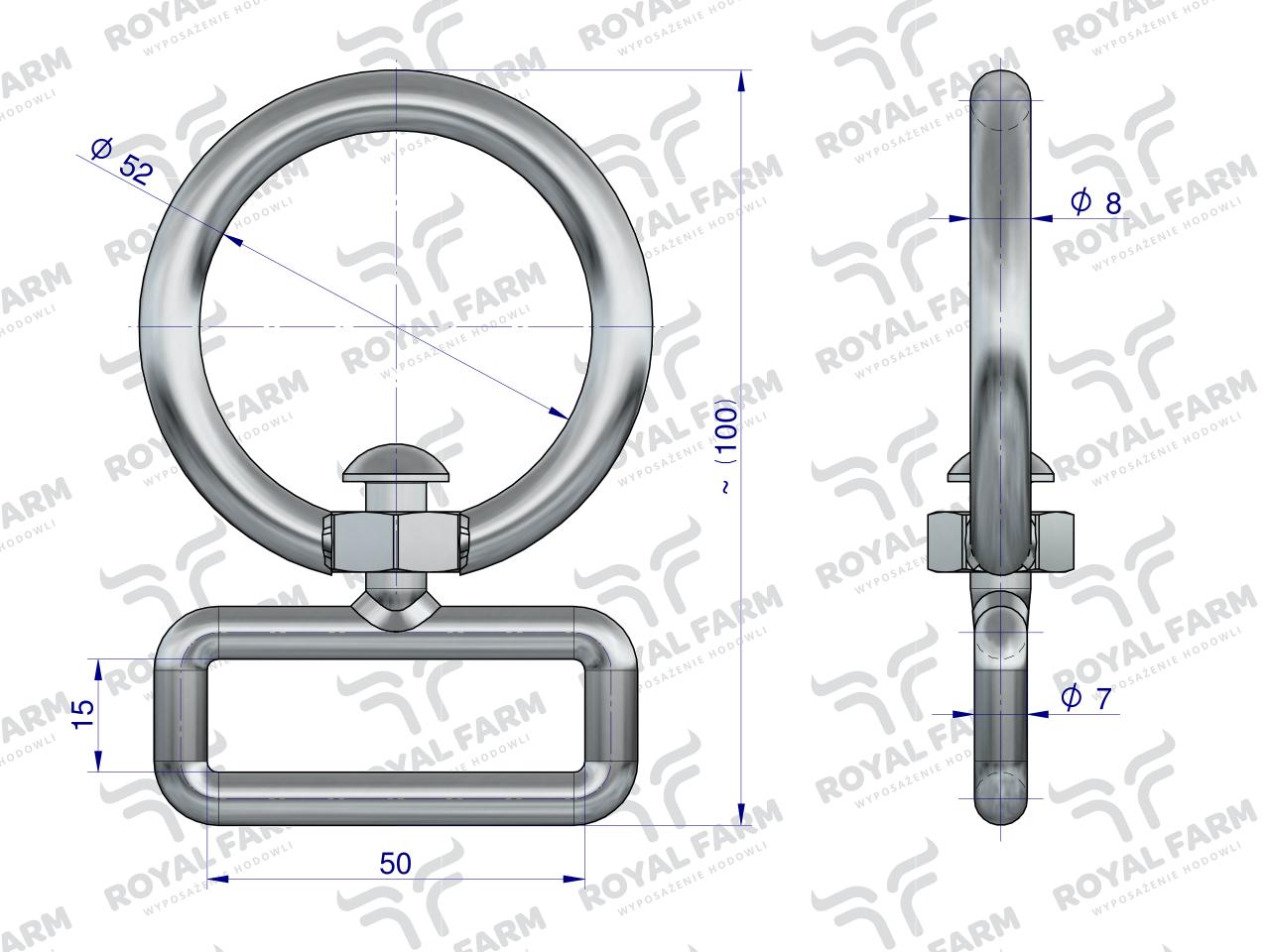 Okrętka, obroży Krowa 8mm do pasa 5cm, Royal Farm (sprzedawane po 10)