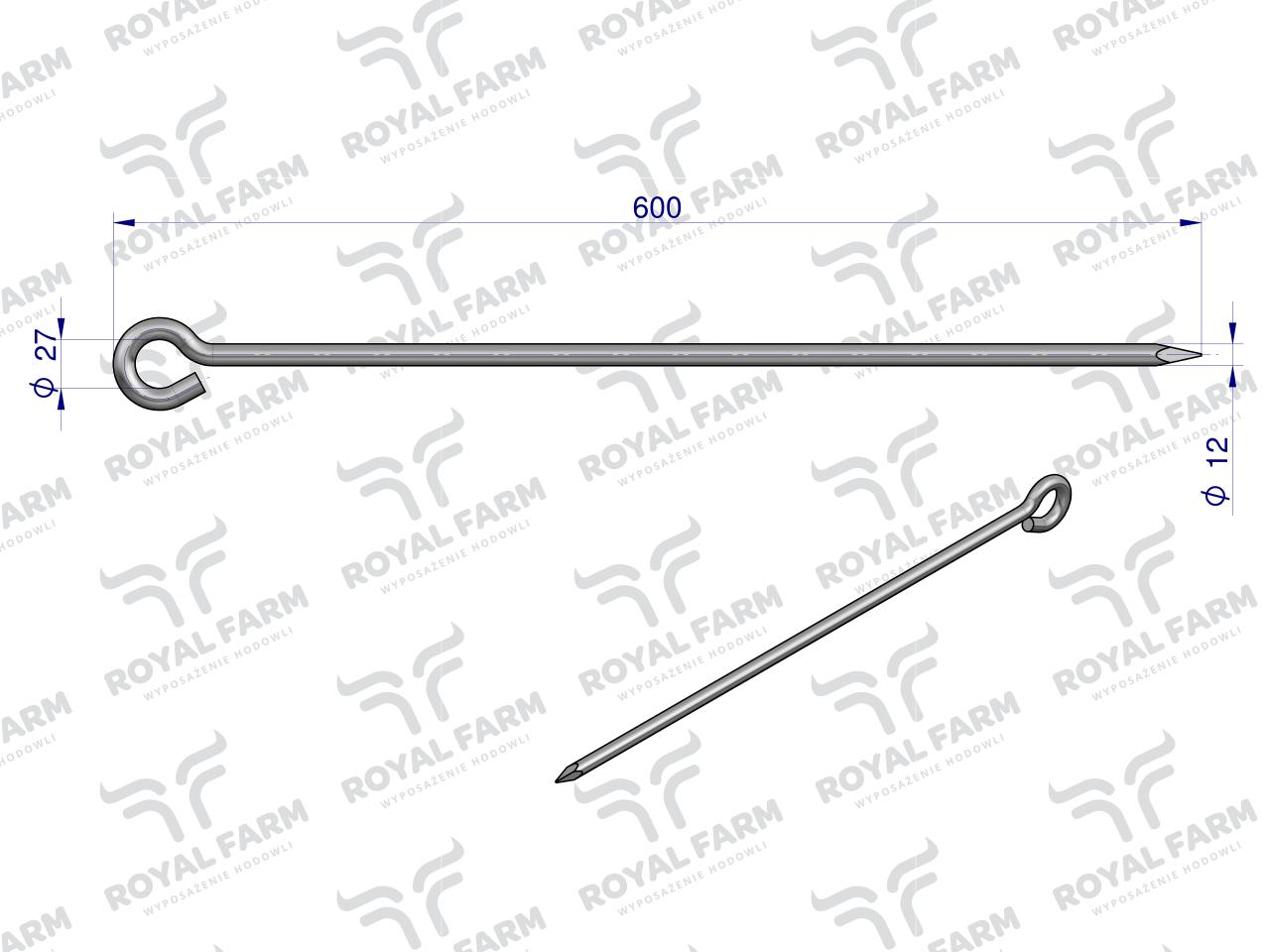 Pal, pastwiskowy do łańcucha fi 12x600, Royal Farm (sprzedawane po 10)