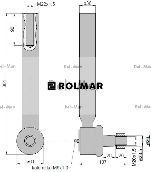 Przegub kierowniczy 270mm - M22x1,5 04388223 Deutz-Fahr TAQ