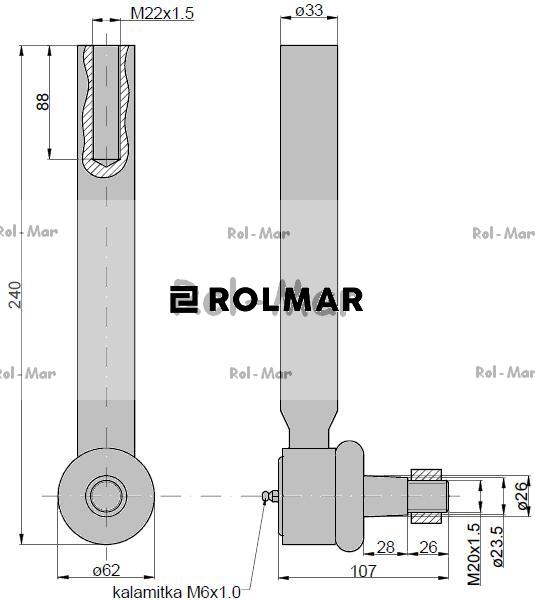 Przegub kierowniczy 210mm - M22x1,5 04392038 Deutz TAQ