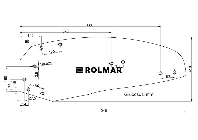Skrzydło odkładni lewe 14"-16" Kverneland Vulcan pasuje śruba M12X35NOS - 10 szt
