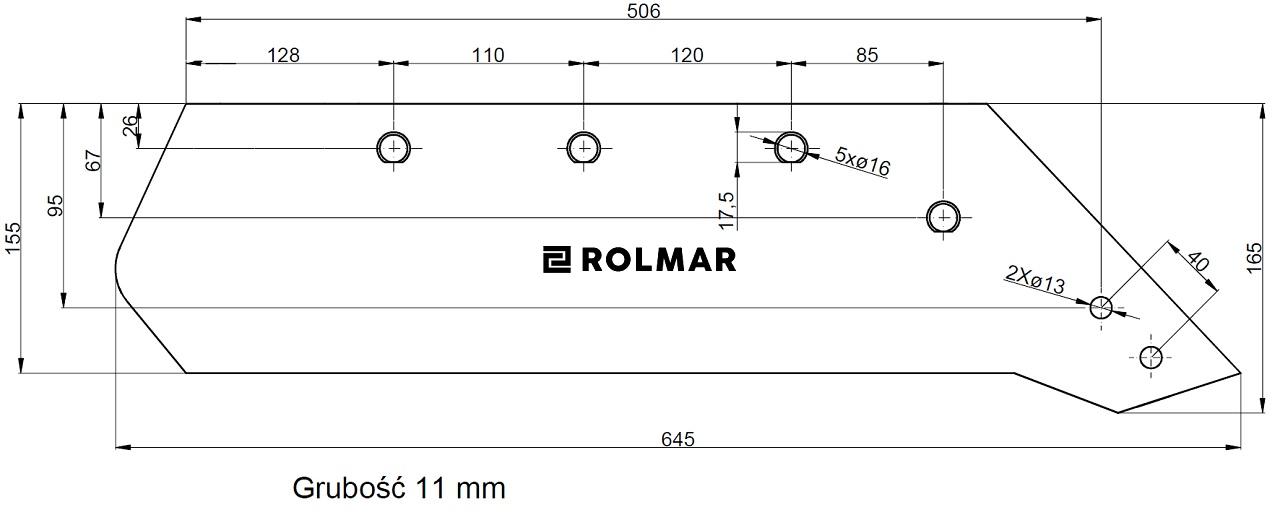 Eurolemiesz prawy 18"  Kverneland Vulcan pasuje śruba M14X34OV1 - 4 szt.