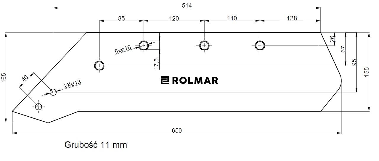 Eurolemiesz lewy 18" Kverneland Vulcan pasuje śruba M14X34OV1 - 4 szt.