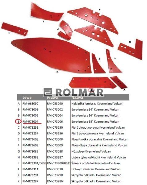 Eurolemiesz lewy 18" Kverneland Vulcan pasuje śruba M14X34OV1 - 4 szt.