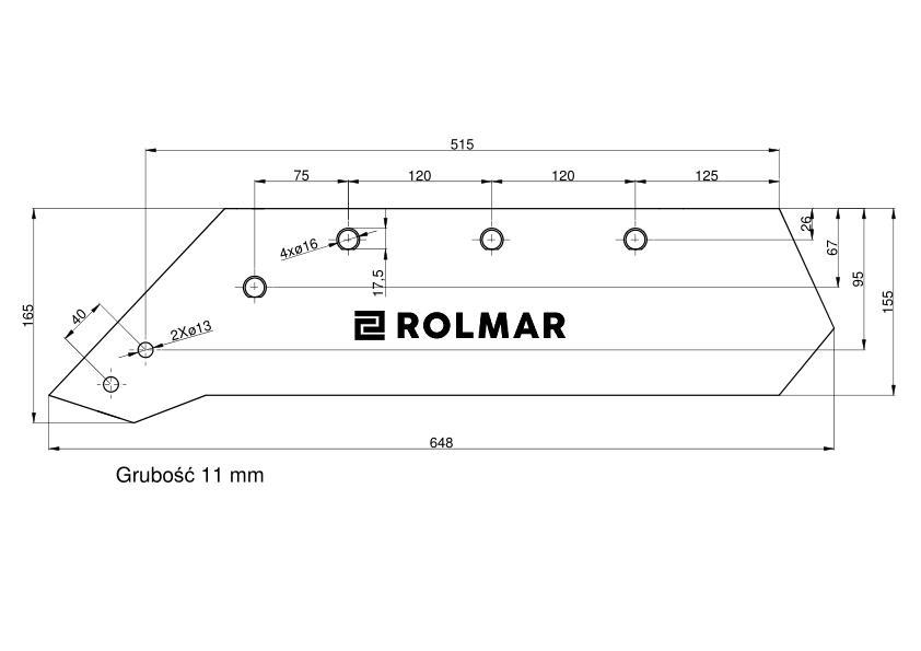 Eurolemiesz lewy 18'' Kverneland Vulcan pasuje śruba M14X34OV1 - 4 szt.