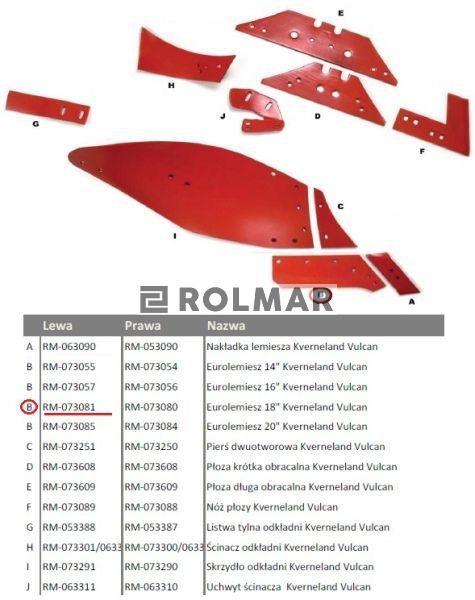 Eurolemiesz lewy 18'' Kverneland Vulcan pasuje śruba M14X34OV1 - 4 szt.