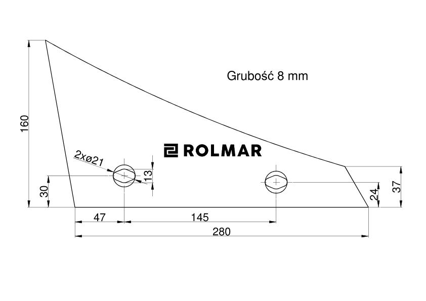 Pierś odkładni lewa dwuotworowa Kverneland Vulcan pasuje śruba M12X35NOS - 2 szt.