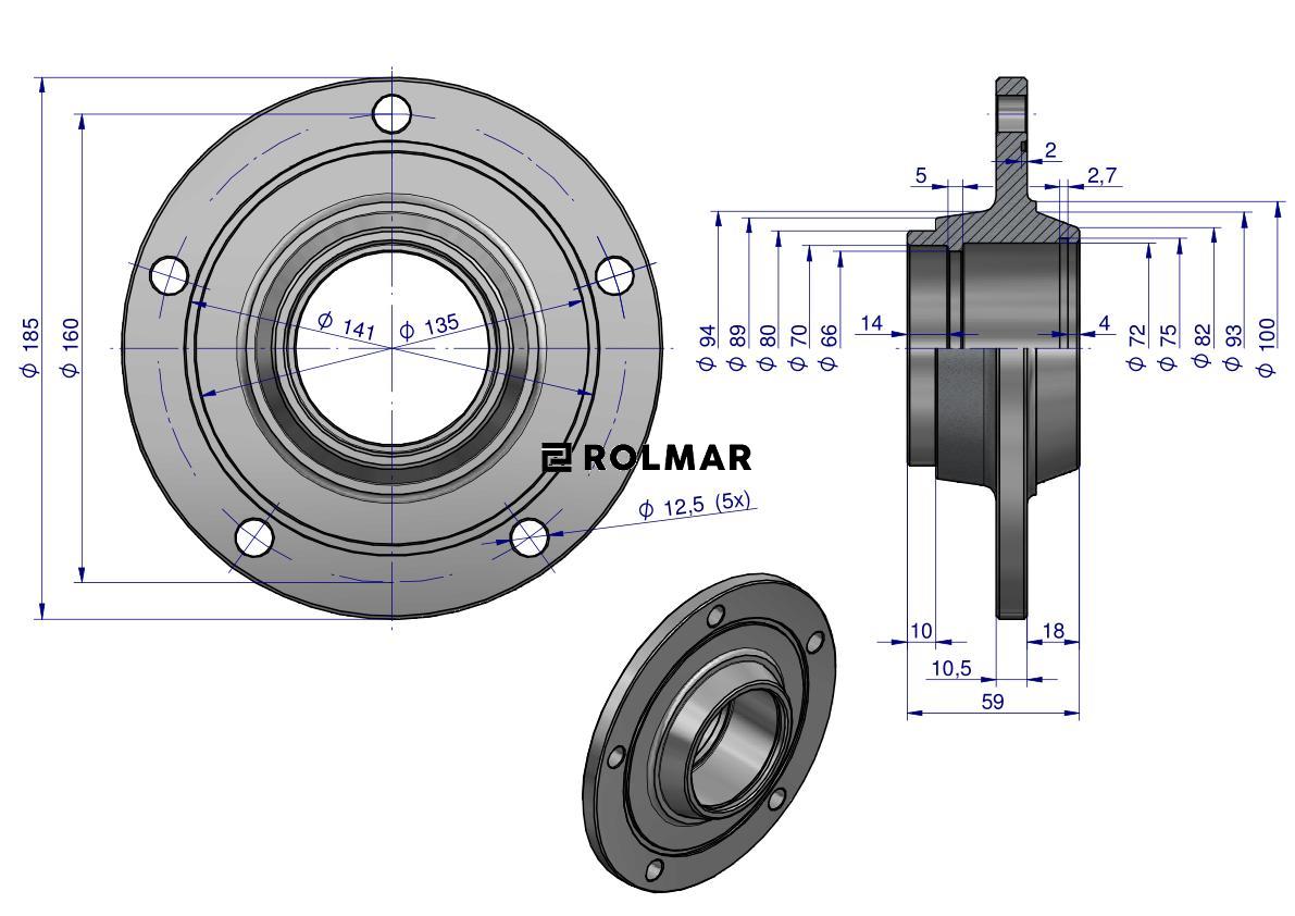 Piasta talerza agregatu 5-otworowa kuta fi-185