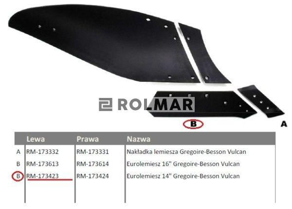 Eurolemiesz lewy 14" Gregoire-Besson Vulcan pasuje śruba M14X35PL - 4 szt.