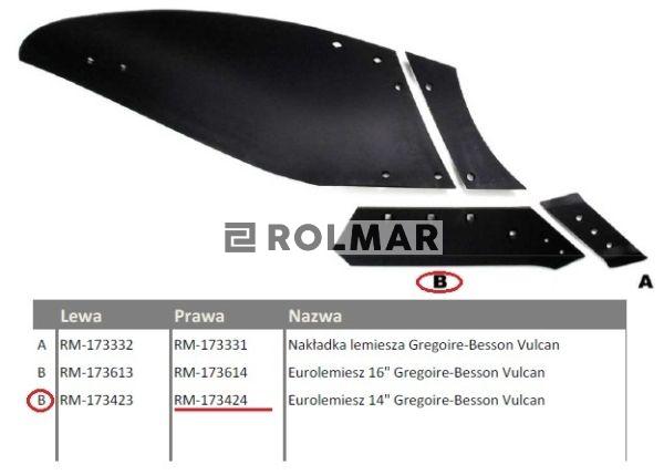 Eurolemiesz prawy 14" Gregoire-Besson Vulcan pasuje śruba M14X35PL - 4 szt.