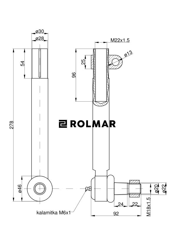 Przegub kierowniczy 243mm - M22x1,5 1968464C1 oś ZF ZF APL330+APL335 Case TAQ