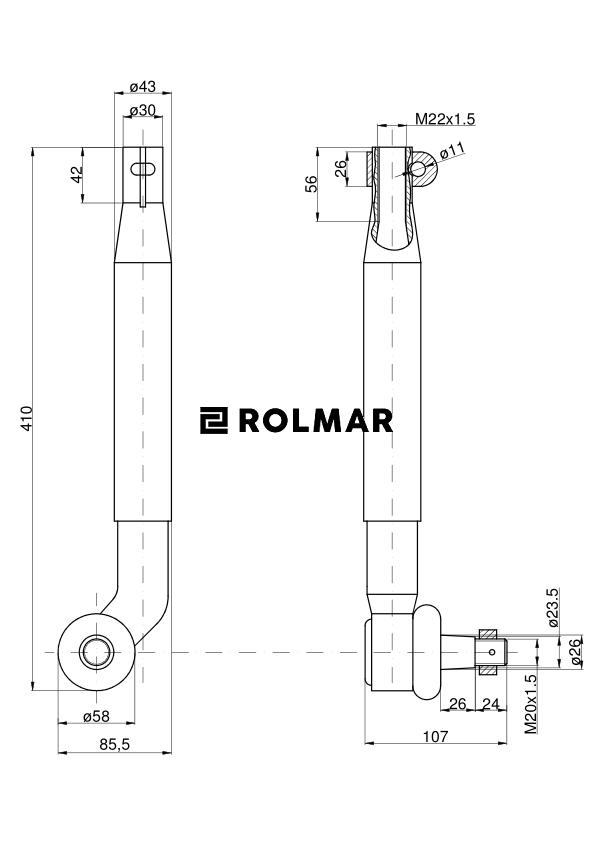 Przegub lewy, drążka kierowniczego poprzecznego  390mmxM22x1,5 lewy 1968469C1 Case