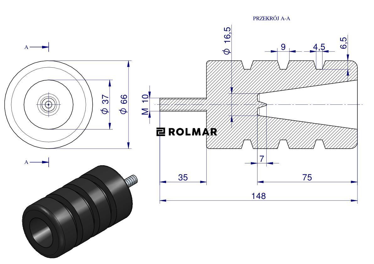 Resor. odbój gumowy śruba M10 wysokość 114mm prosty NR-188 Przyczepa
