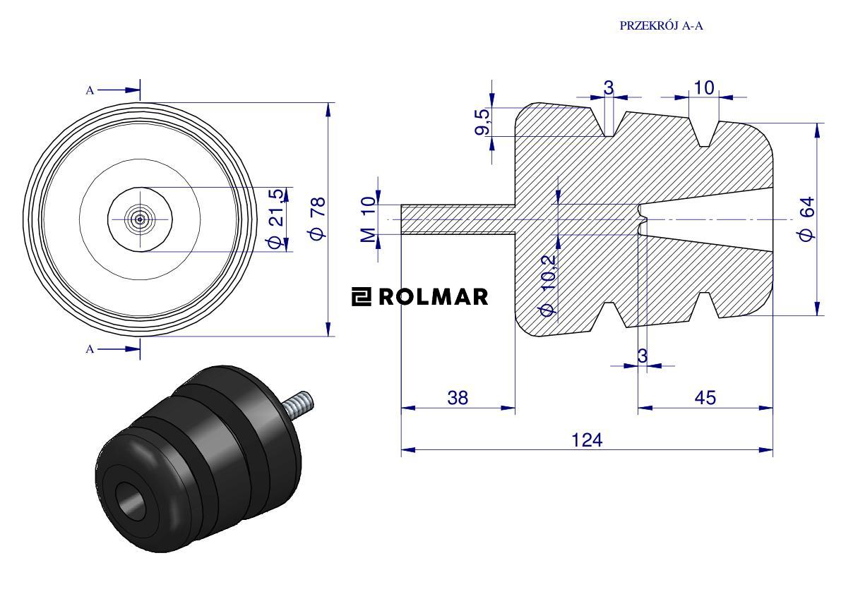 Resor. odbój gumowy śruba M10 wysokość 85mm stożkowy Nr-189 Przyczepa