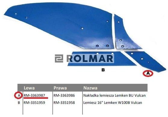 Dłuto, nakładka lemiesza lewa Lemken BU Vulcan pasuje śruba M12X35PL - 2 szt.