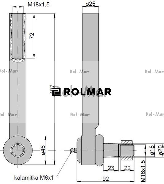 Przegub kierowniczy 185mm - M18x1,5 3428955M1 Massey Ferguson TAQ