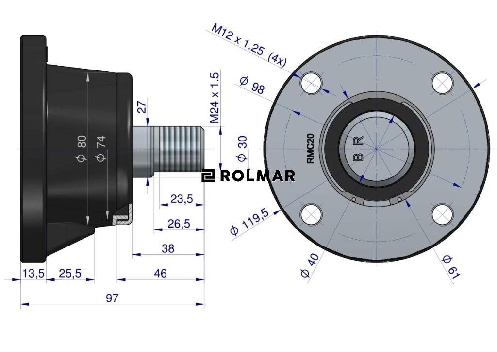 Piasta agregatu kpl. 4-otworowa łożyskowanie M24x1.5 prawy gwint zastosowanie Lemken Helidor