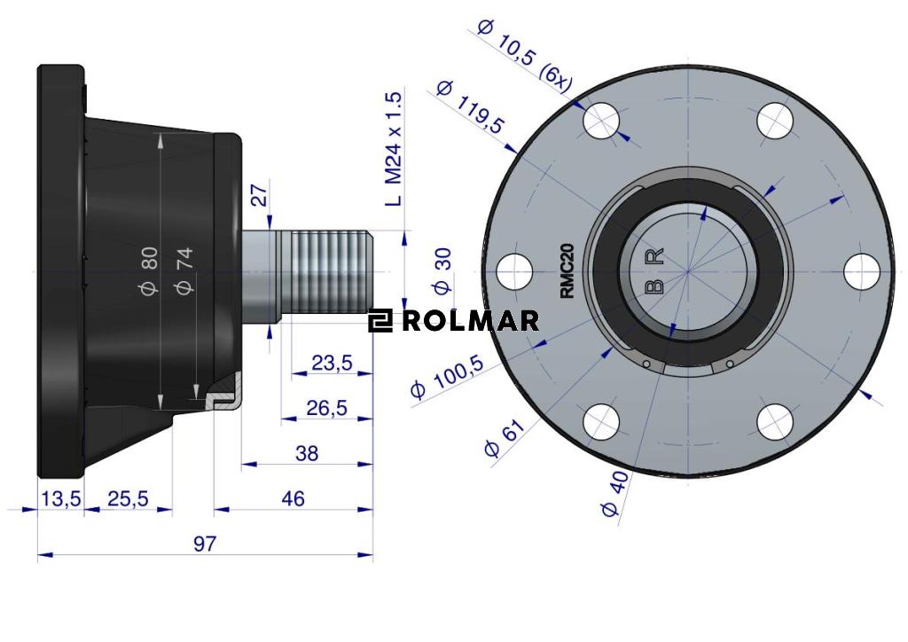 Piasta agregatu kpl. 6-otworowa łożyskowanie M24x1.5 gwint lewy zastosowanie Lemken Helidor