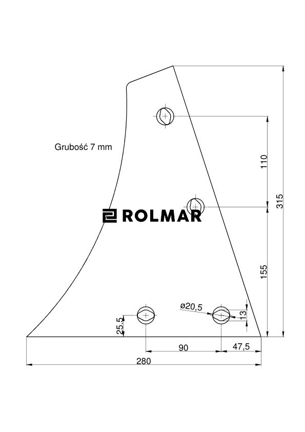 Pierś odkładni lewa 4 otwory Kuhn Vulcan