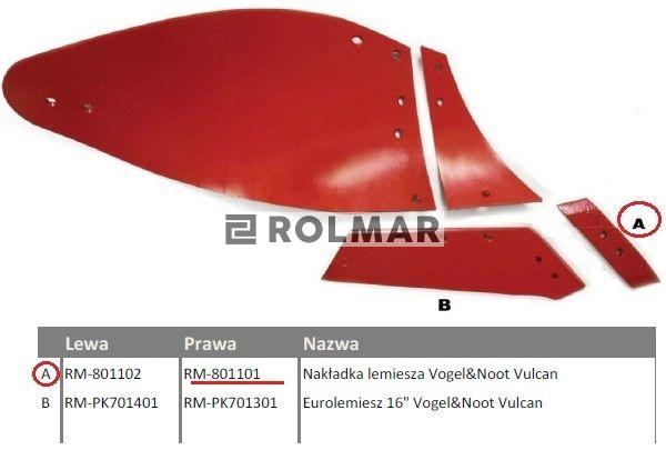 Dłuto, nakładka lemiesza obracalna prawa Vogel&Noot Vulcan pasuje śruba M12X34OV2 - 2 szt.