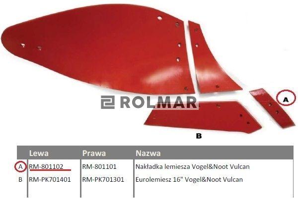 Dłuto, nakładka lemiesza obracalna lewa Vogel&Noot Vulcan pasuje śruba M12X34OV2 - 2 szt.