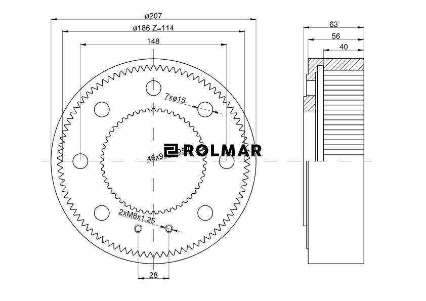 Wieniec wewnętrzny przedniej zwolnicy 114Z 81319C1 Case