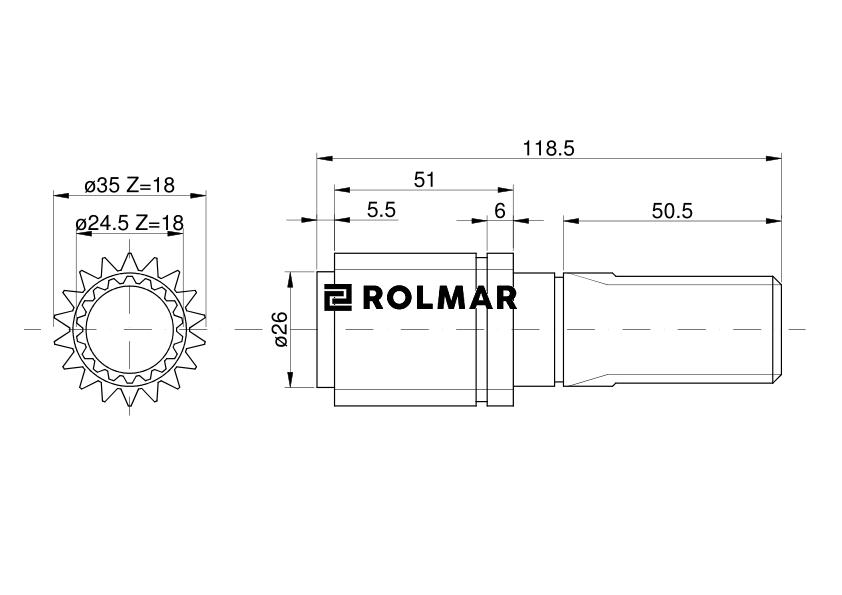 Wałek przedniej zwolnicy 18Z\18Z 5214359, 81435C1 Case
