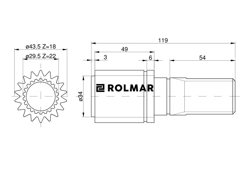 Wałek przedniej zwolnicy 22Z\18Z 81683C1 Case