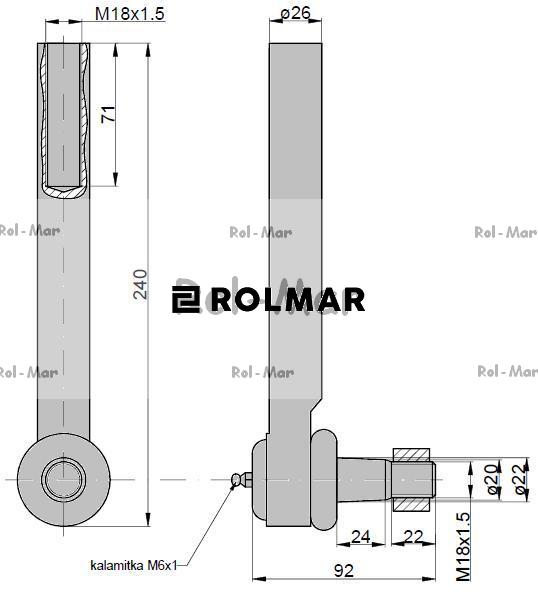 Przegub kierowniczy 220mm - M18x1,5 81878555 New Holland TAQ