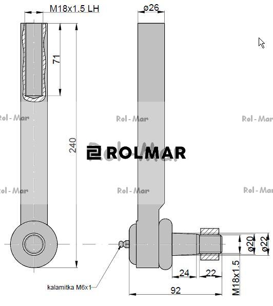Przegub kierowniczy 220mm - M18x15 83957751 New Holland TAQ
