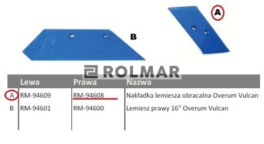Dłuto, nakładka lemiesza obracalna prawa Overum Vulcan pasuje śruba M12X35NOS - 2 szt.