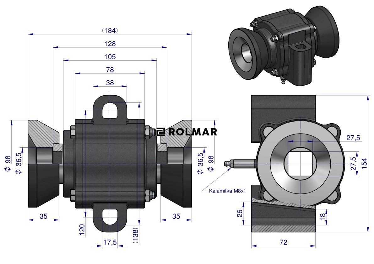 Łożysko kompletne brony talerzowej na wał czworokątny 26x26
