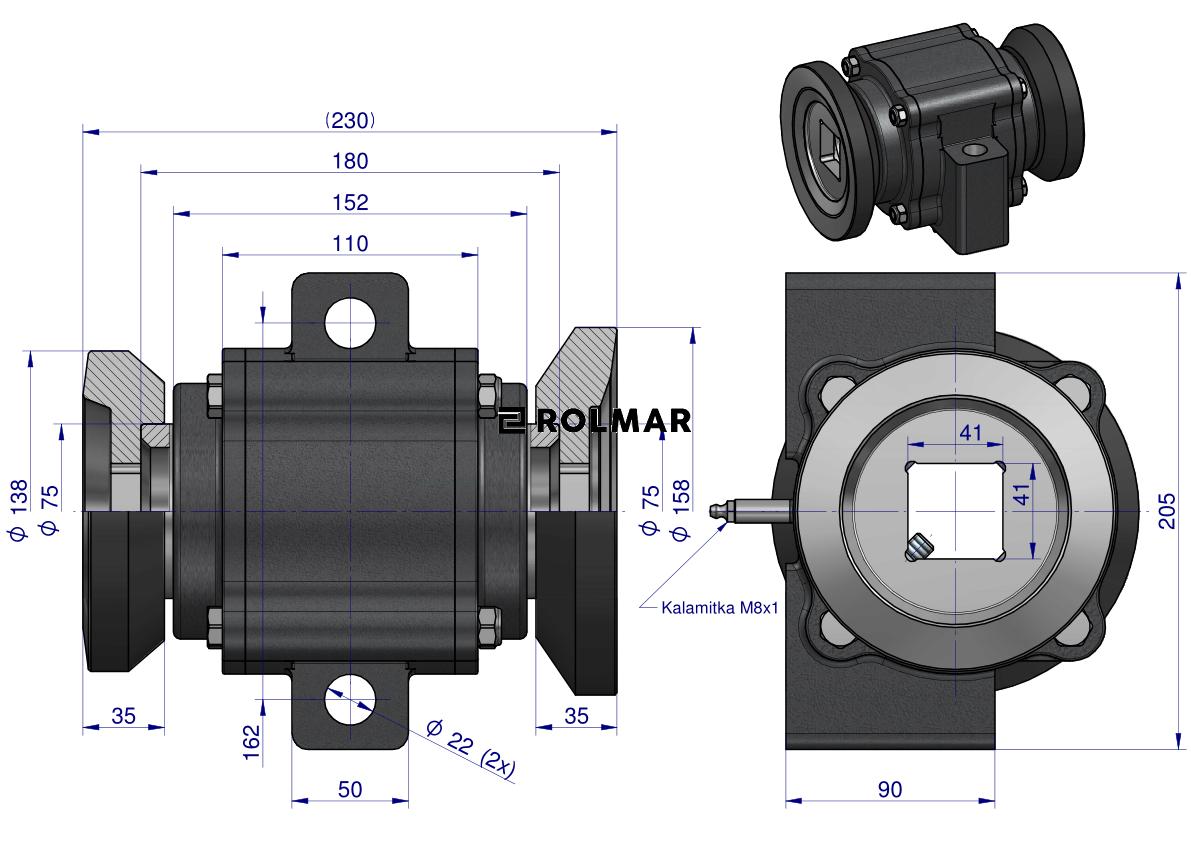 Łożysko kompletne brony talerzowej na wał czworokątny 40x40 GB. Bugnot. Kuhn Ad