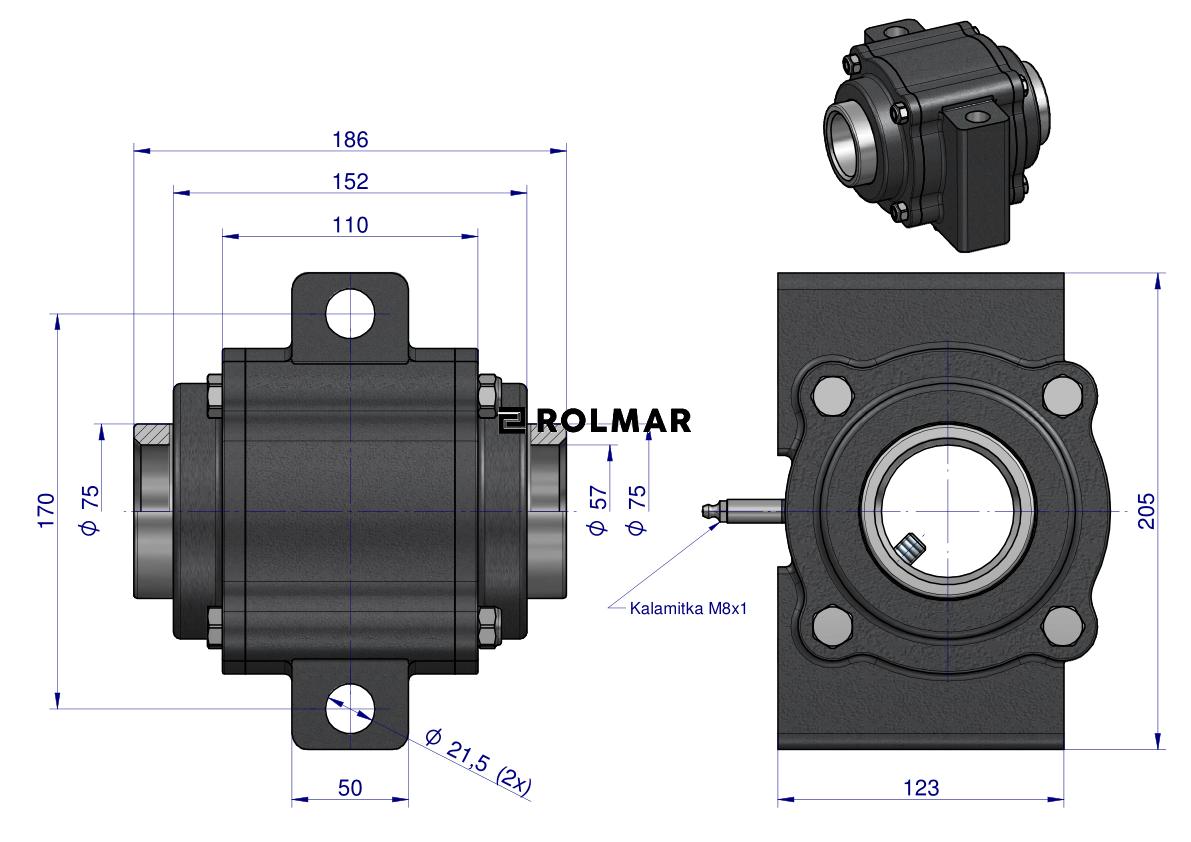 Łożysko kompletne brony talerzowej na wał czworokątny 40x40 Souchu-Pinet