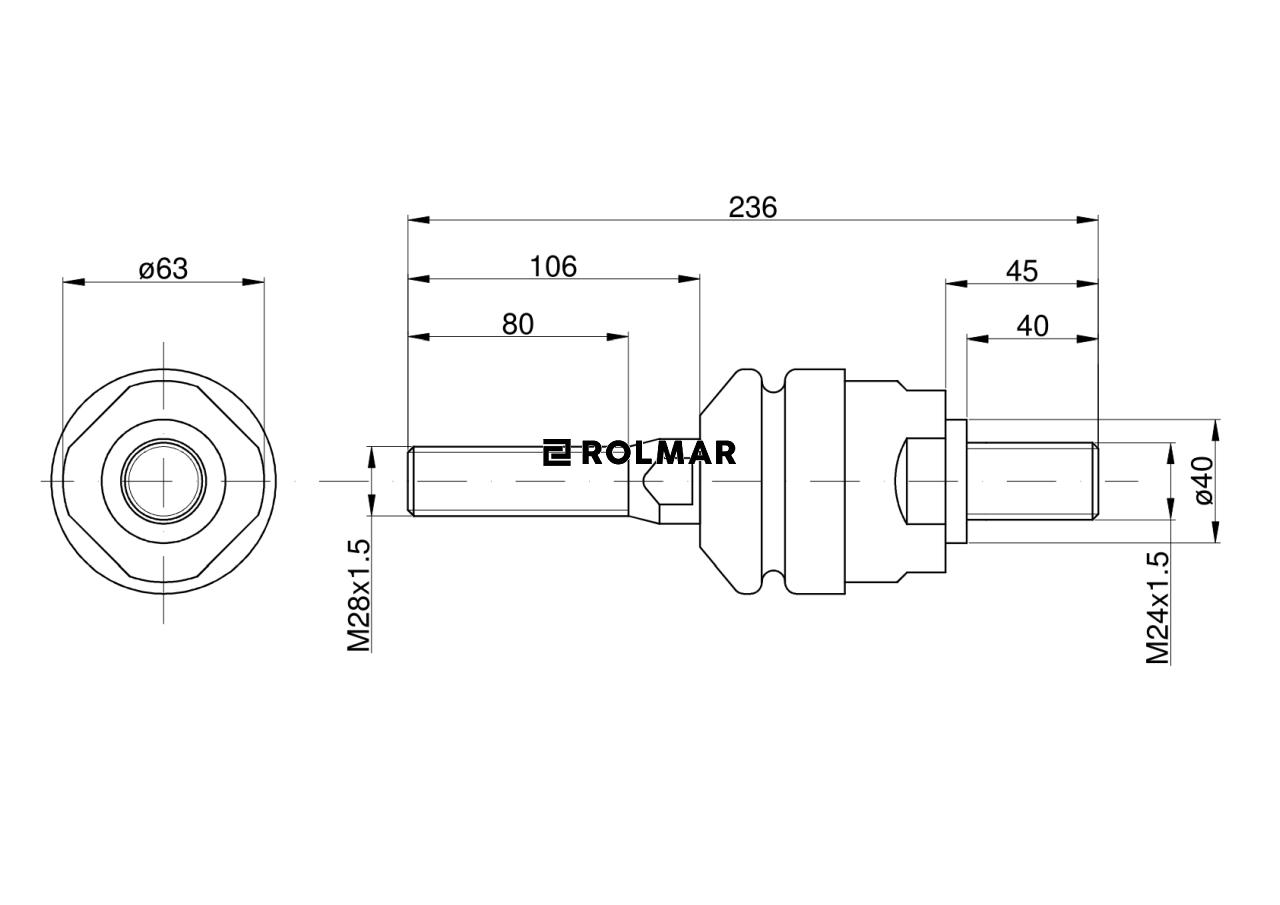 Przegub kierowniczy poziomy 235mm - M28x1,5 - M24x1,5 AL110918 John Deere TAQ