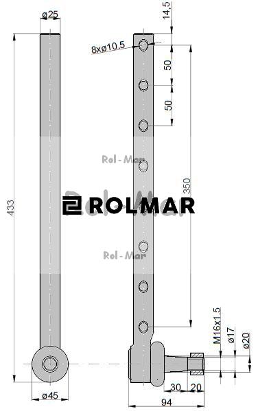 Przegub drążka kierowniczego poprzecznego  320mm 17-19mm AR51584 John Deere 