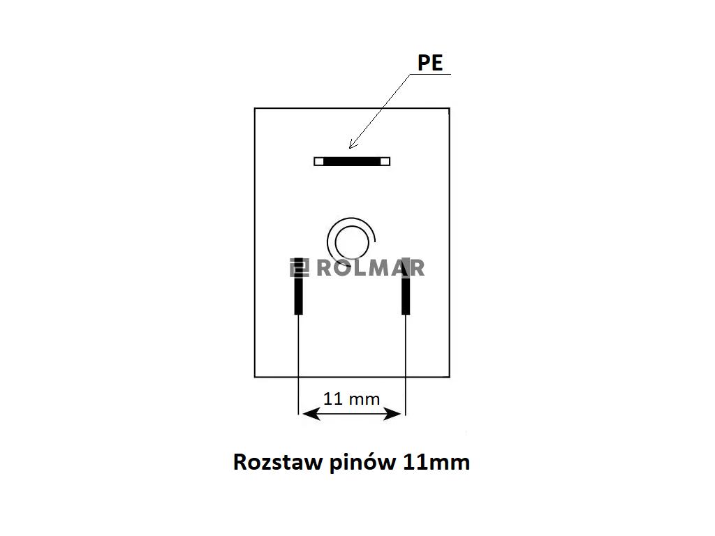 Wtyczka elektryczna wąska 3-pin (2+PE) rozstaw styków 11mm. PG9