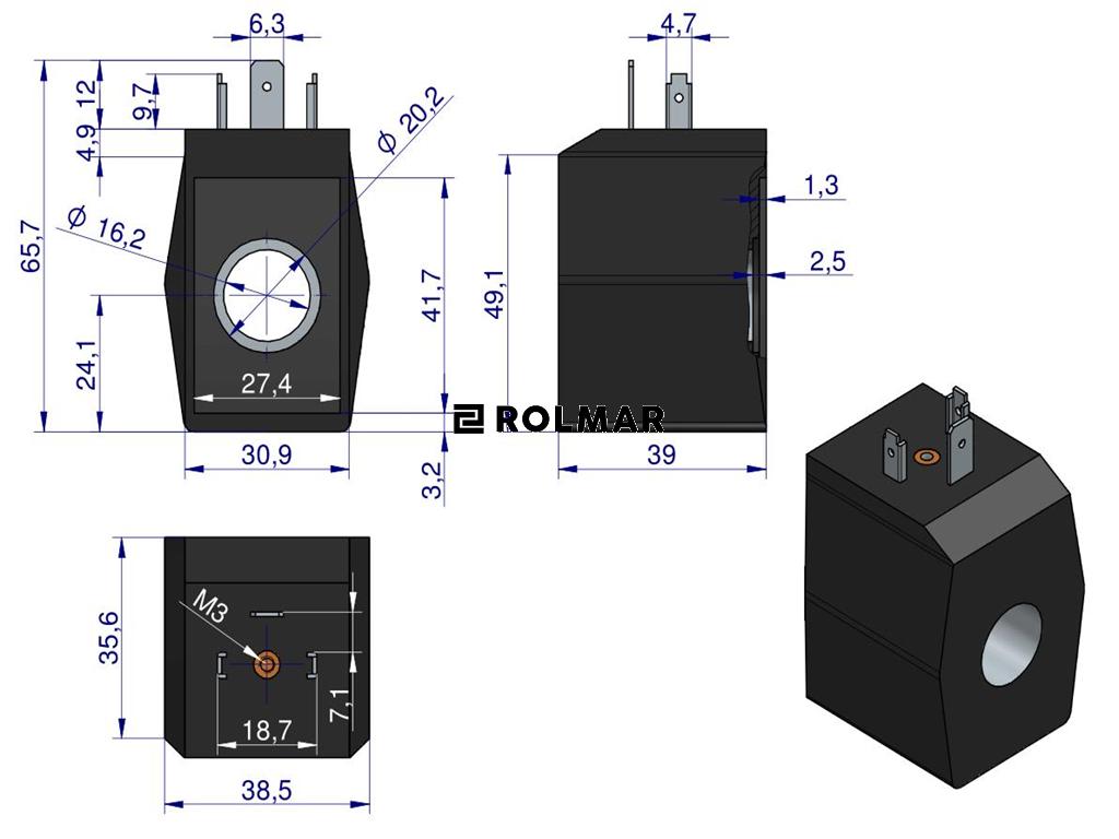 Cewka elektrozaworu 16mm 18W 230V