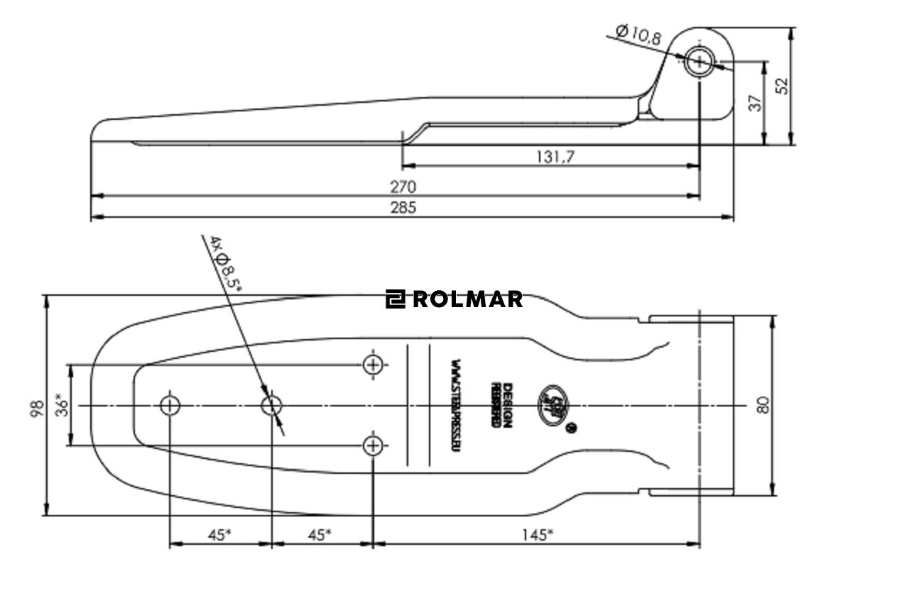 Zawias do zabudowy bez otworu HB-01.270-01 zastosowanie przyczepka SPP