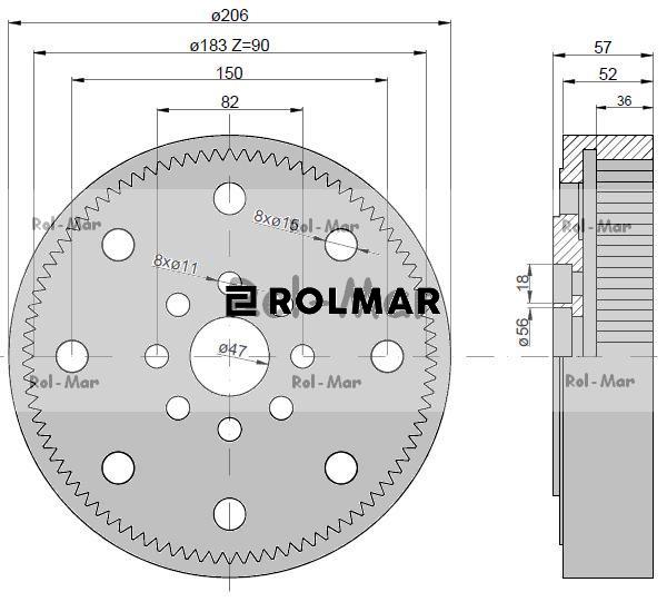 Koło z uzębieniem wewnętrznym Z90 L40010 4349973, 9360786, E2NN1N043EA John Deere 