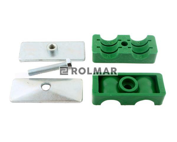 Uchwyt (obejma) podwójny kompletny do rur/węży/przewodów - rozmiar fi 16mm