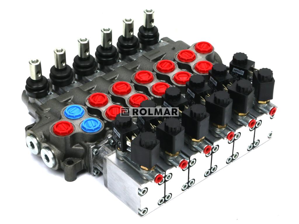 Rozdzielacz hydrauliczny (50 l/m) 6 sekcji, ostatnia sekcja otwarta .ster. ręczno elektryczno-pneumatyczny 24 DC