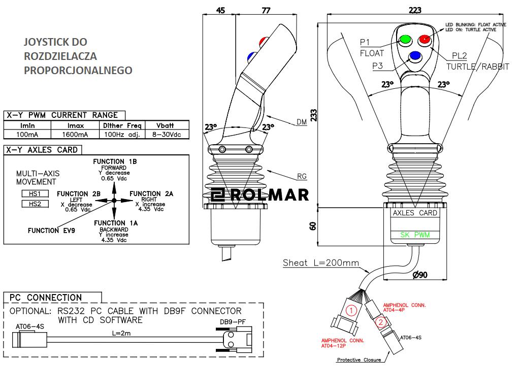 Proporcjonalny rozdzielacz hydrauliczny do ładowaczy czołowych OP (Open Center) 2-sek. max przepływ 90L. 1-sekcja pływająca - sterowany elektrycznie