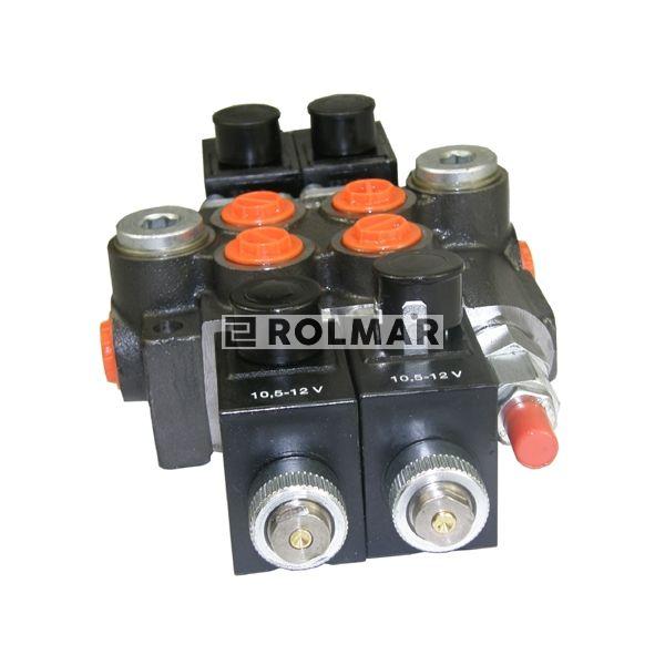 Rozdzielacz hydrauliczny dwusekcyjny sterowany elektrycznie 50L