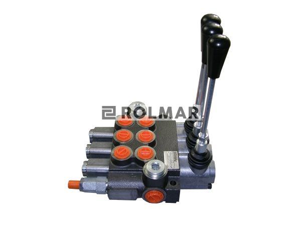 Rozdzielacz hydrauliczny trzysekcyjny z zatrzaskami (3) 40L