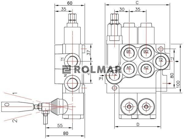 Rozdzielacz hydrauliczny czterosekcyjny z zatrzaskami (4) 40L